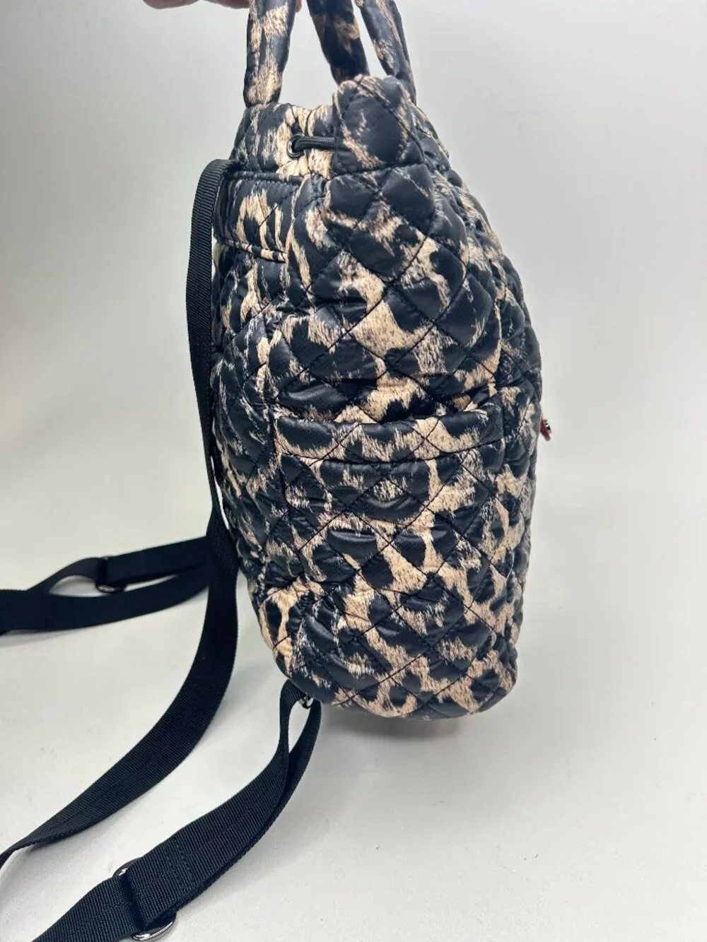 MZ WALLACE Metro Convertible Backpack Tote Leopard Quilted Nylon Shoulder Bag